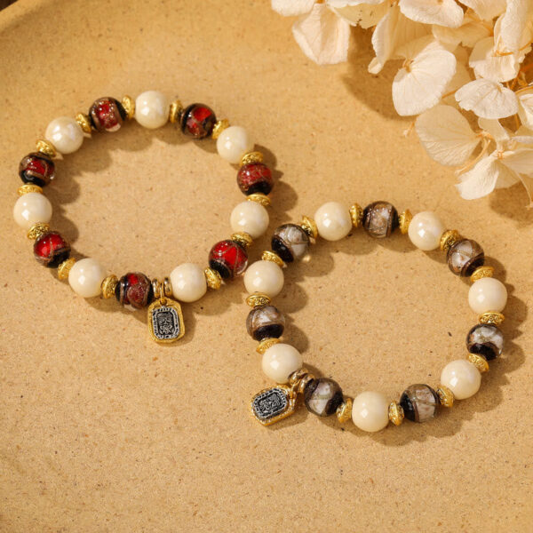 Tibetan Zakiram Goddess of Wealth Charm Liuli Glass Incense Ash Porcelain Bead Protection Bracelet - 图片 18