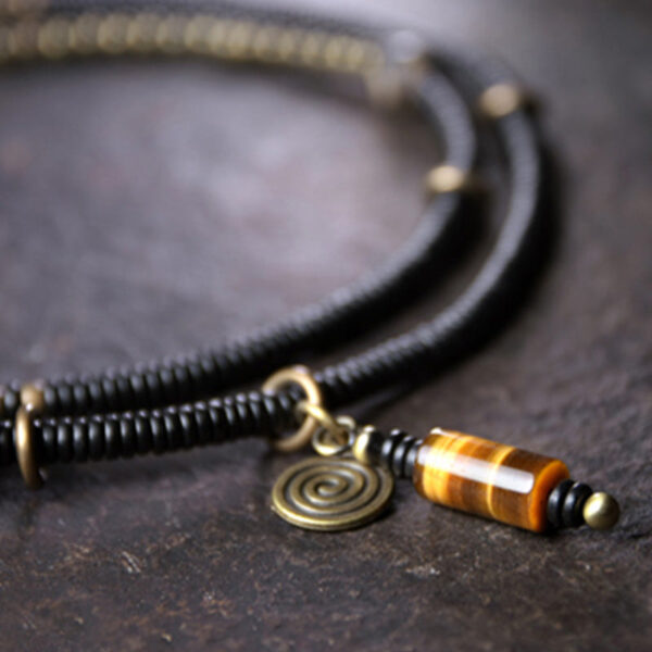 Buddha Stones Ebony Wood Dzi Bead Copper Peace Couple Bracelet Necklace Pendant - 图片 8