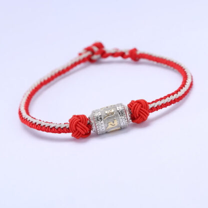 Buddha Stones 925 Sterling Silver Om Mani Padme Hum Prayer Wheel Luck Strength Red String Bracelet - 图片 11
