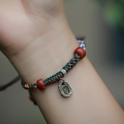 Handmade Tibetan Silver 925 Sterling Silver Zakiram Goddess of Wealth Camel Bone Protection Braided Bracelet - 图片 13