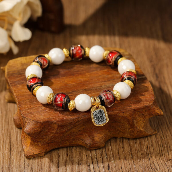 Tibetan Zakiram Goddess of Wealth Charm Liuli Glass Incense Ash Porcelain Bead Protection Bracelet - 图片 4