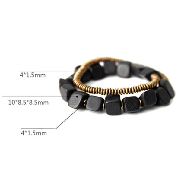 Tibetan Ebony Wood Copper Peace Double Wrap Bracelet - 图片 8