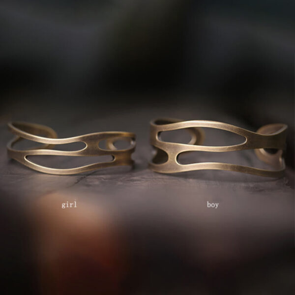 Vintage Curved Copper Brass Wealth Adjustable Cuff Bracelet Bangle - 图片 7