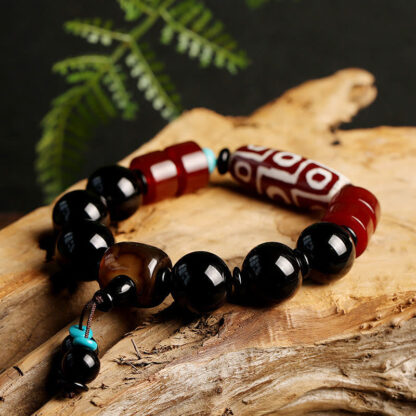 Buddha Stones Tibetan Nine-Eye Dzi Bead Black Onyx Wealth Protection Bracelet - 图片 4