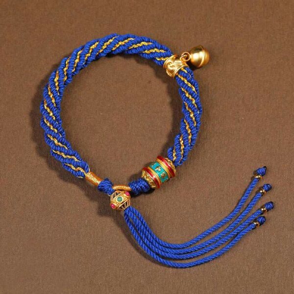 Buddha Stones Tibetan Handmade Luck Protection Thangka Prayer Wheel Bell Charm Braid String Bracelet - 图片 16