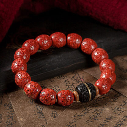 Buddha Stones Natural Cinnabar Ebony Calm Blessing Bracelet - 图片 6
