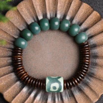 Tibetan Cyan Bodhi Seed Dzi Bead Coconut Shell Keep Away Evil Spirits Bracelet - 图片 3