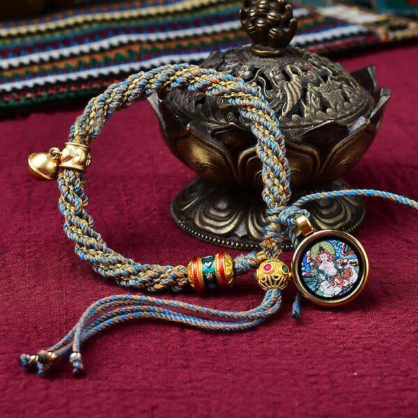 Buddha Stones Tibetan Handmade Luck Protection Thangka Prayer Wheel Bell Charm Braid String Bracelet - 图片 21
