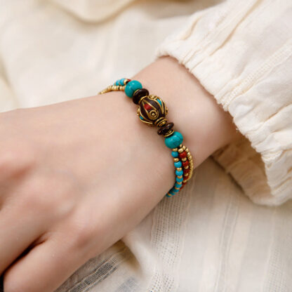 Buddha Stones Tibetan Turquoise Om Mani Padme Hum Protection Strength Bracelet - 图片 12