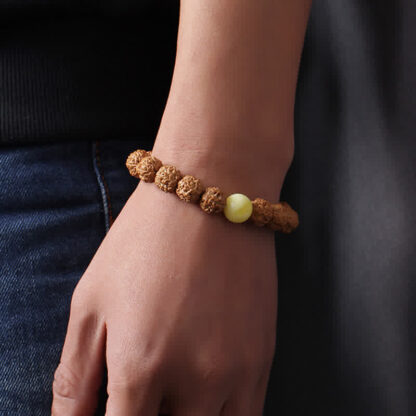 Buddha Stones Tibet Rudraksha Bodhi Seed Dzi Bead Amber Turquoise Wealth Bracelet - 图片 5