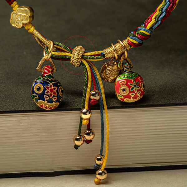 Buddha Stones Gold Swallowing Beast Family Luck Reincarnation Knot Colorful String Bracelet - 图片 10